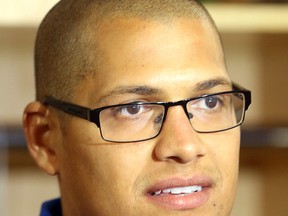 Winnipeg Blue Bombers kicker Justin Medlock speaks with media last week following the team's loss to the B.C. Lions in the West semifinal. (Brian Donogh/Winnipeg Sun file photo)