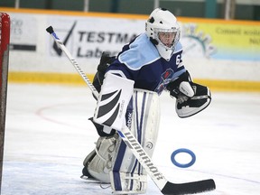 Madison Laframboise, of the Sudbury U16 Ringette team makes a save during a game in Sudbury, Ont. on Tuesday November 22, 2016. Gino Donato/Sudbury Star/Postmedia Network