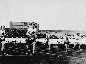 Ethel Smith (left), who won the bronze medal, and Bobbie Rosenfeld (second from left) of Canada who won silver, run in the women's 100-metre race at the Summer Olympic Games in Amsterdam, Netherlands in this 1928 file photo. Two activists, a poet, an engineer and athlete Rosenfeld are on the short list of five women whose image could appear on the next new series of Canadian bank notes due out in 2018. (THE CANADIAN PRESS/National Archives of Canada)