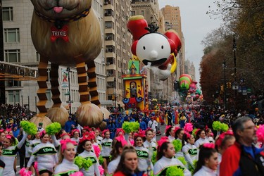 NEW YORK, NY - NOVEMBER 24: Revellers take part during the 90th Macy's Annual Thanksgiving Day Parade on November 24, 2016 in New York City.  Security was tight in New York City on Thursday for Macy's Thanksgiving Day Parade after ISIS called supporters in the West to use rented trucks in attacks as similar as the ones operated in France this summer.  (Photo by Eduardo Munoz Alvarez/Getty Images)