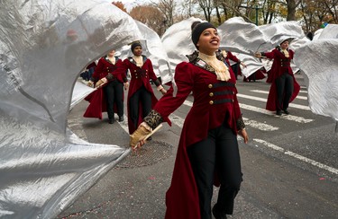 Members of the Hendrickson High School band from Pflugerville, Texas, march on Central Park West during the Macy's Thanksgiving Day Parade in New York Thursday, Nov. 24, 2016. (AP Photo/Craig Ruttle)
