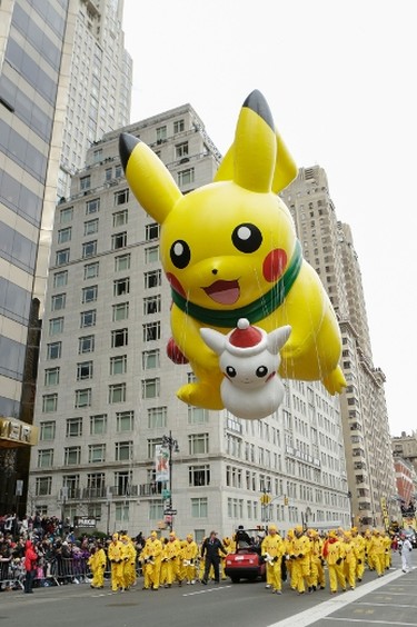 The Pikachu balloon floats down Central Park West during the 90th annual Macy's Thanksgiving Day Parade on November 24, 2016 in New York. (KENA BETANCUR/AFP/Getty Images)