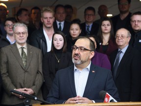Ontario Minister of Energy and Sudbury MPP Glenn Thibeault announced funding for local businesses, film production and skilled internships at Tom Davies Square in Sudbury, Ont. on Thursday November 24, 2016. The funding is provided through the Northern Ontario Heritage Fund Corporation. John Lappa/Sudbury Star/Postmedia Network
