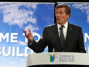 Toronto Mayor John Tory speaks in support of putting tolls on the Don Valley Pkwy. and the Gardiner Expwy. at the Toronto Board of Trade on Nov. 24, 2016. Dave Abel/Toronto Sun