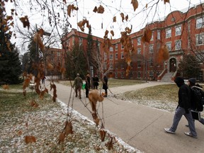 Students walk to class on a chilly afternoon at the University of Alberta in Edmonton, Alberta on Wednesday, November 23, 2016.