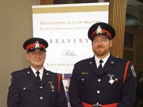 Submitted photo Belleville police officers Const. Dan Joly and Const. Corey McGee were among police officers honoured Thursday night at a ceremony in Toronto