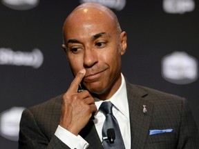 CFL commissioner Jeffrey Orridge addresses guests during the annual "state of the league" speech, in Toronto on Friday, November 25, 2016.