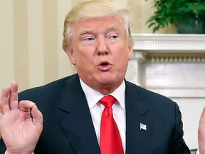 In this Thursday, Nov. 10, 2016, file photo, U.S. President-elect Donald Trump speaks during his meeting with President Barack Obama in the Oval Office of the White House in Washington.  (AP Photo/Pablo Martinez Monsivais, File)