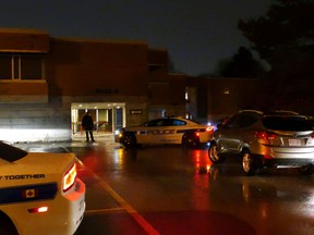 Peel Regional Police investigate a stabbing at a church on Stavebank Rd. in Mississauga around 1:30 a.m. on Nov. 26, 2016. (Pascal Marchand/Special to the Toronto Sun)