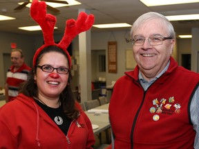 Cora Lee and Peter Clark are two of the many volunteers making Operation Red Nose Quinte happen on Saturday November 26, 2016 in Belleville, Ont. This year is the service's most ambitious yet, offering rides to festive partygoers for 16 nights. Tim Miller/Belleville Intelligencer/Postmedia Network