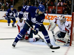 Toronto Maple Leafs winger James van Riemsdyk goes to shoot during a game against the Washington Capitals at the Air Canada Centre in Toronto on Nov. 26, 2016. (Veronica Henri/Toronto Sun/Postmedia Network)