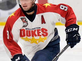 Wellington Dukes forward Nic Mucci had a hat trick in a 7-2 romp at Lindsay Sunday. (OJHL Images)