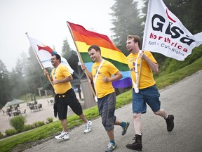 OutGames flag runners run the Pride Flag in Vancouver during the 2011 OutGames. The 2020 North American Games will be held in Winnipeg. (CARMINE MARINELLI/FILE PHOTO)