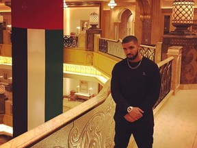 Rapper Drake posted a picture of himself in the Emirates Palace hotel on Sunday. Drake was reportedly paid $250,000 for a gig in Abu Dhabi which he apparently no-showed. (Instagram)