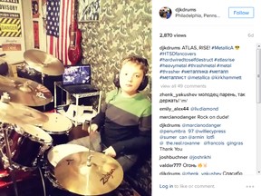 Daniel Krilov is seen in this screengrab from his Instagram page drumming to Metallica's Hardwired... to Self-Destruct.” (djkdrums/Instagram)