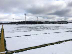 A view of Beckwith Field in Carleton Place on Saturday. The National Capital Bowl junior and senior football finals scheduled for that day were cancelled due to unfit field conditions.
Submitted photo