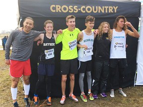 Local high school XC runners (from left) Avery Ling, Jackson Bonn, Rory McGarvey, Campbell Fair, Riley Donia and Nate St. Romain ran in the 2016 Canadian cross-country championships held recently in Kingston. (Submitted photo)