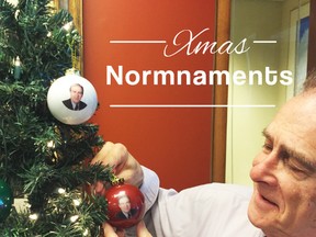 Councillor Norm Kelly and his Christmas 'Normnaments' (Photo from The Official 6Dad Shop)