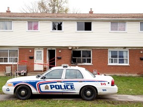 An overnight fire destroyed a townhouse at 402 Boullee St. in London, Ont. on Tuesday November 29, 2016. Derek Ruttan/The London Free Press/Postmedia Network