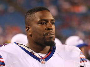 The NFL suspended Bills offensive tackle Seantrel Henderson 10 games for what the player's agent tells The Associated Press stems from his client using marijuana to relieve the effects of Crohn's disease. (Bill Wippert/AP Photo/Files)
