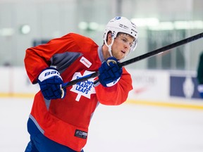 Peter Holland during a Toronto Maple Leafs skate at the MasterCard Centre in Toronto on in Dec. 2014. (Ernest Doroszuk/Toronto Sun)