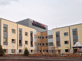 Construction is mostly finished on the new Providence Care Hospital on Tuesday. (Elliot Ferguson/The Whig-Standard)