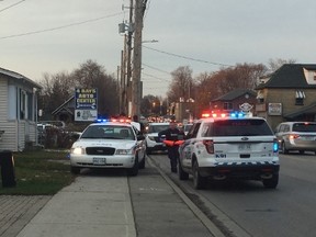 Police are at the scene of a stabbing at 717 Adelaide Street on Tuesday afternoon. (KATE DUBINSKI, The London Free Press)