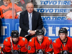 Head coach Randy Carlyle of the Anaheim Ducks watches from the bench during the game against the Los Angeles Kings at Honda Center on Nov. 20, 2016 in Anaheim. (Debora Robinson/NHLI via Getty Images)