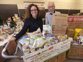 Kai Madsen, of the Christmas Cheer Board, and Natalina Porpiglia-Dafnis, of Sobeys. (Chris Procaylo/Winnipeg Sun)