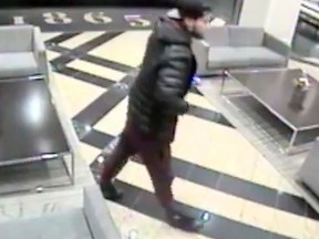 A suspect wanted in a Nov. 5, 2016 sexual assault and robbery investigation is pictured in this Toronto Police Services security image.