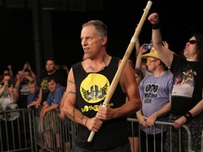 Wrestling legend Sandman, with his trademark Singapore cane, ringside at a House of Hardcore show. (George Tahinos/SLAM! Wrestling)