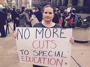 Kristen Ellison takes part in a protest outside the Ministry of Education to fight for more educational support for autistic students, like her son Carter, on Nov. 29, 2016. (Kevin Connor/Toronto Sun)