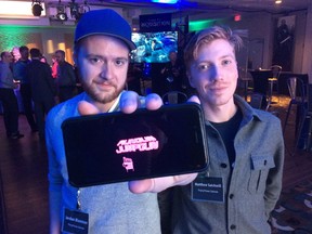 Mathew Satchwill and Jordan Bloemen are two of the creators, along with programmer Logan Gilmour, of RunGunJumpGun and the gaming company Thirty Three Games who were invited to a gaming industry networking event in Edmonton Nov. 29, 2016. DAVID LAZZARINO/Postmedia