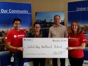 Union Gas employees and retirees showed their support for United Way Sudbury and Nipissing Districts by donating $32,475 in 2016. Supplied photo