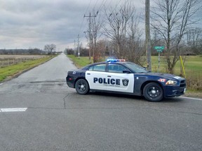 A section of Waterworks Road in Sarnia was closed to traffic Wednesday morning following a two-vehicle collision. Both drivers were taken to hospital. Photo via Sarnia Police Twitter. (Handout/Sarnia Observer/Postmedia Network)