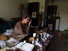 Linda Birks, 58, pictured here in her Port Albert apartment, says her life has been turned upside down since her arrest three months ago for driving under the influence of marijuana. She says she didn’t take her medicine that August day, but is now facing a criminal conviction. She says she’s fighting the charge. (Darryl Coote/The Goderich Signal Star)