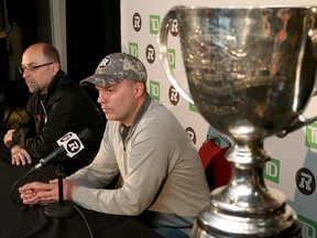 Redblacks coach Rick Campbell (right) and GM Marcel Desjardins. (Tony Caldwell, Ottawa Sun