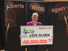 Lois Olsen of Irma, Alberta is the winner of the $50 million LOTTO MAX jackpot on November 11, 2016!