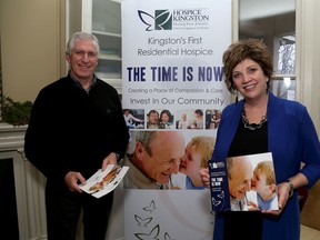 Peter Kingston, campaign chair, and campaign manager Donna Dwyre of Hospice Kingston’s Time is Now campaign are seen at the Hospice Kingston office on Tuesday. (Ian MacAlpine/The Whig-Standard)