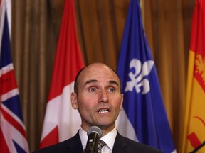 Jean-Yves Duclos speaks to media at the Hotel Grand Pacific in Victoria, B.C., Tuesday, June 28, 2016. The federal minister in charge of the employment insurance system says the program needs a serious redesign in the next few years to meet changing economic and social conditions. (THE CANADIAN PRESS/Chad Hipolito)
