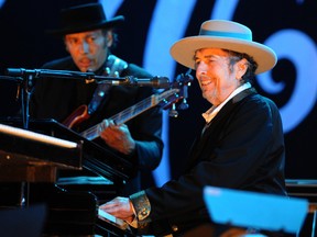 U.S. legend Bob Dylan performs on stage during the 21st edition of the Vieilles Charrues music festival on July 22, 2012 in Carhaix-Plouguer, western France.  (FRED TANNEAU/AFP/GettyImages)