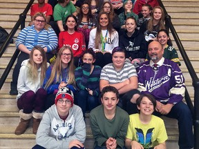 Olympic bronze medallist Shalina Zadorsky, centre, visited with students at Arthur Voaden Secondary School.