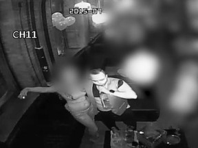 Moazzam Tariq is seen with his victim in surveillance video from Everleigh nightclub July 18, 2016.