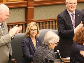 Thornhill PC MPP Gila Martow is applauded by fellow members at Queen's Park on Thursday, December 1, 2016. (Veronica Henri/Toronto Sun)