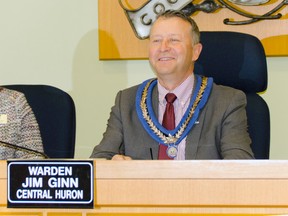 Central Huron mayor and Huron County warden Jim Ginn sits at the head of council for the first time since being elected to helm the county on Nov. 23. (Darryl Coote/The Goderich Signal Star)