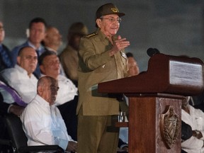 Cuban President Raul Castro addresses a massive rally on Revolution Square in Havana on November 29, 2016 in honor of late leader Fidel Castro. (UAN BARRETO/AFP/Getty Images)