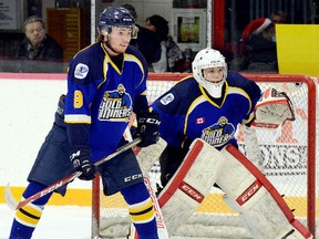 The Wellington Dukes have acquired goaltender Victor-Olivier Courchesne, shown in action with the NOJHL's Kirkland Lake Gold Miners. (Timmins Daily Press photo)
