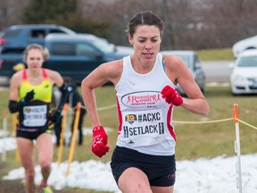 Tim Gordanier/The Whig-Standard/Postmedia Network
Kingston native Emily Setlack of Cold Lake, Alta., better known to local running enthusiasts as Emily Tallen, makes her way up a hill during the Athletics Canada Canadian Cross-Country Championships at Fort Henry on Saturday, Nov. 26. Setlack, 36, in her first appearance at the national cross-country championships since 2008, finished 12th in the senior women's race.