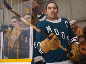 Virgil, the captain of the Moose, gets ready to hit the ice in a scene from Indian Horse. (Ian Watson/For The Sudbury Star/Postmedia Network)