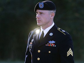 In this Jan. 12, 2016, file photo, Army Sgt. Bowe Bergdahl arrives for a pretrial hearing at Fort Bragg, N.C. (AP Photo/Ted Richardson, File)